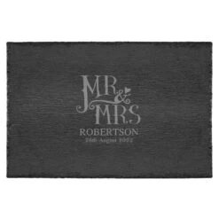 Engraved Dotty Mr And Mrs Slate Placemats