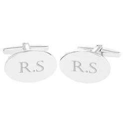 Personalised Rhodium Plated Oval Cufflinks