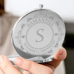 Engraved Round Compact Mirror - Decorative Initial