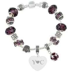 Personalised Amethyst Charm Bracelet - Heart Initials