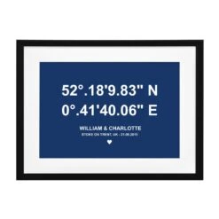 Personalised Anniversary Coordinates Poster Frame -Cherished Gifts Shop personalised anniversary coordinates poster frame blue