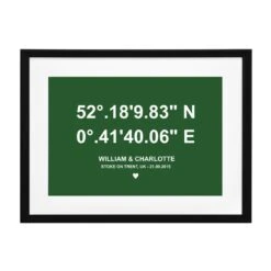 Personalised Anniversary Coordinates Poster Frame -Cherished Gifts Shop personalised anniversary coordinates poster frame green