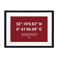 Personalised Anniversary Coordinates Poster Frame -Cherished Gifts Shop personalised anniversary coordinates poster frame red