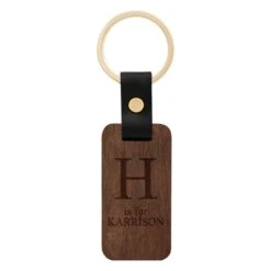 Personalised Dark Wooden Keyring - Initial & Name