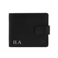 Front Page 20 Personalised Debossed Initials Black Leather Wallet