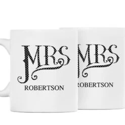 Personalised Dotty Mrs And Mrs Mug Set -Cherished Gifts Shop personalised dotty mrs and mrs mug set 13460 set