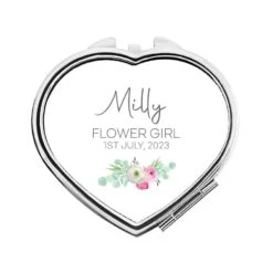 Personalised Heart Compact Mirror For Flower Girl