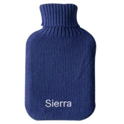 Personalised Knitted Hot Water Bottle - Name -Cherished Gifts Shop personalised knitted hot water bottle name midnight blue