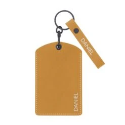 Personalised Leather Card Holder & Keyring Set -Cherished Gifts Shop personalised leather card holder keyring set mustard