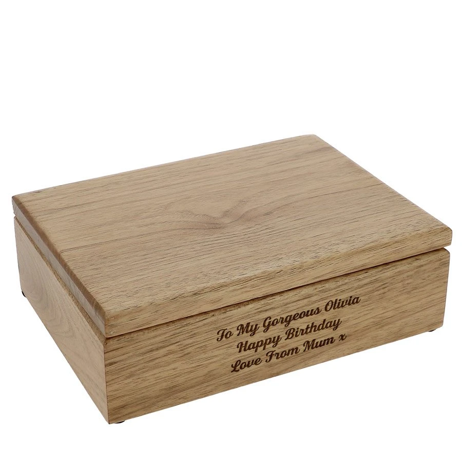 Personalised Oak Jewellery Box - Any Message 1 Personalised Oak Jewellery Box - Any Message