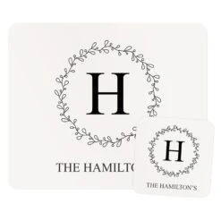 Personalised Placemat & Coaster Set - Initial Wreath