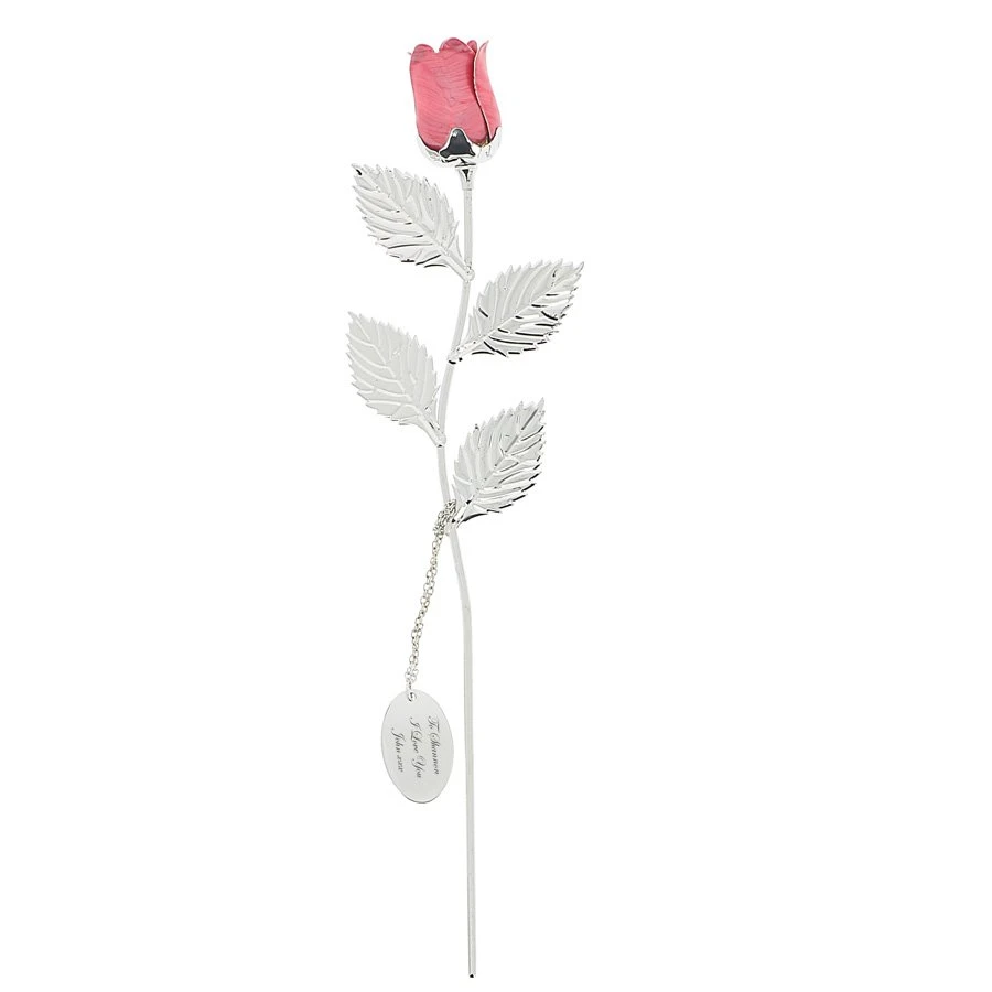 Personalised Silver-Plated Pink Rose 2 Personalised Silver-Plated Pink Rose - Image 2