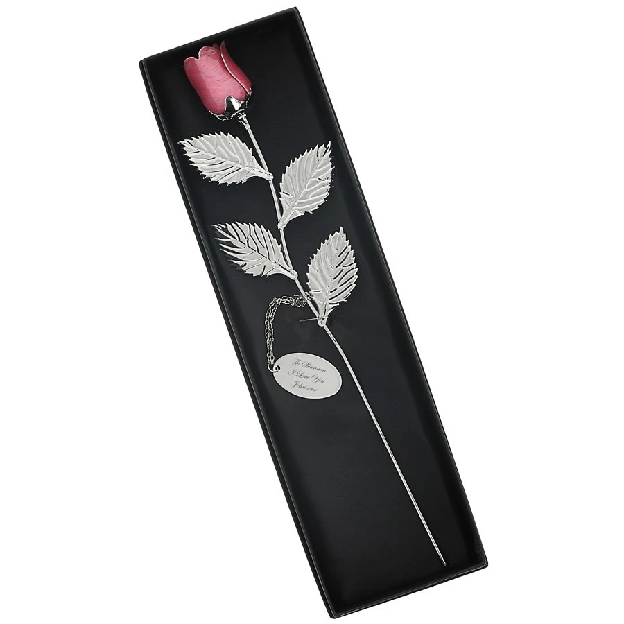 Personalised Silver-Plated Pink Rose 1 Personalised Silver-Plated Pink Rose
