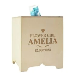 Personalised Square Wooden Money Box - Flower Girls