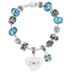 Personalised Turquoise Charm Bracelet - Heart Initials