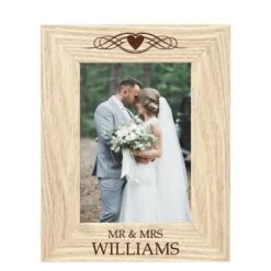 Personalised Wooden Photo Frame - Heart & Swirl Design